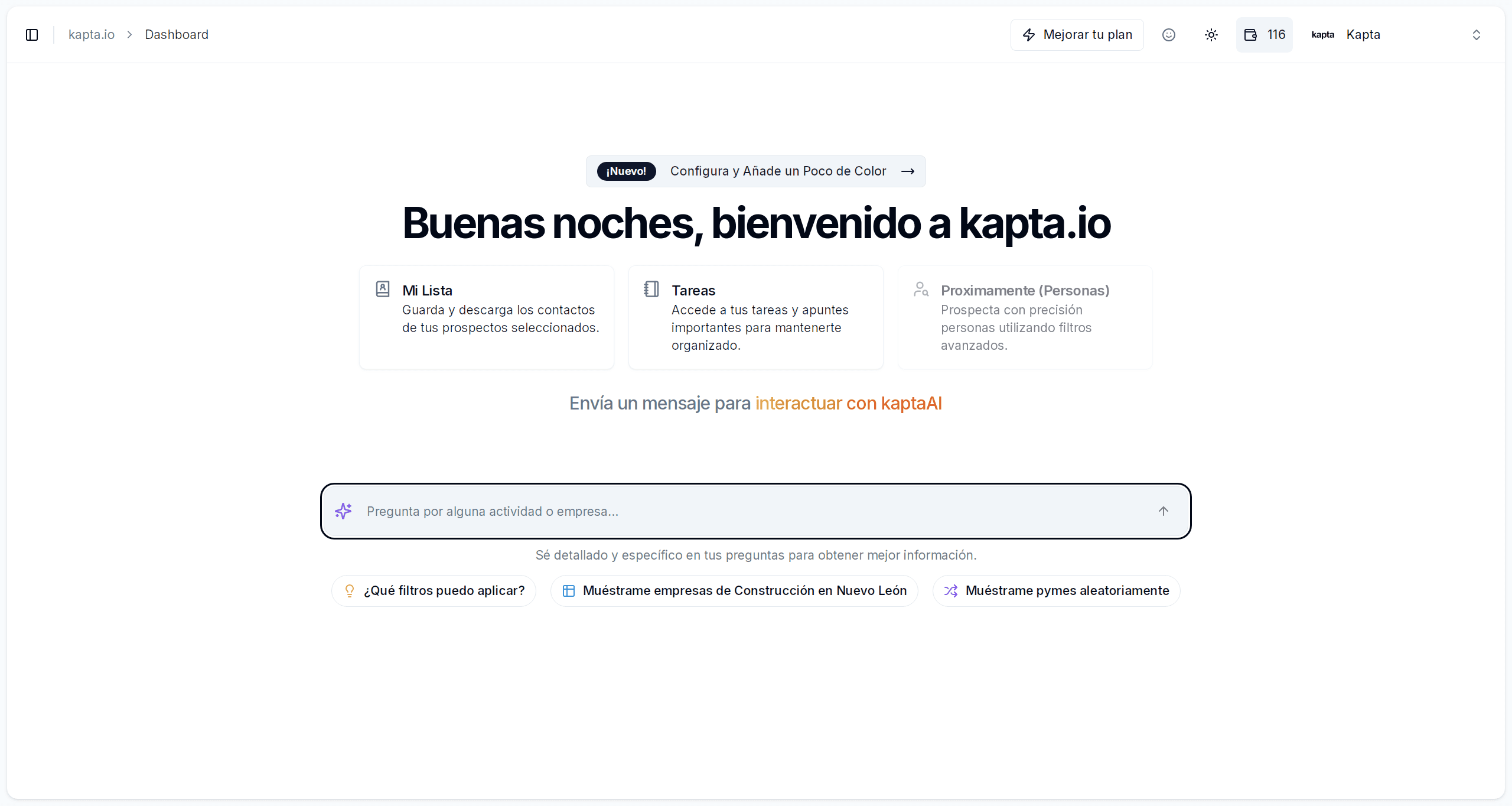 Dashboard de kapta.io Founder's Edition